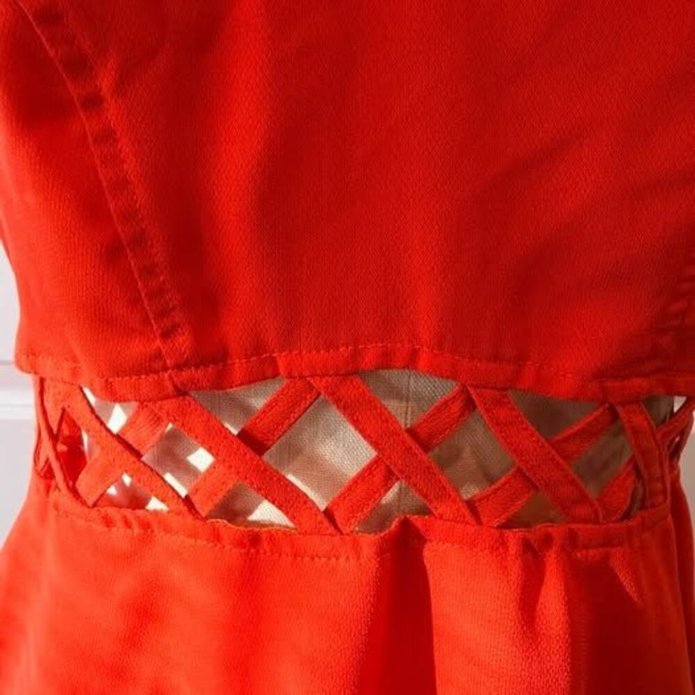 Orange Peplum Tank Top Lattice Waist Cutout Flowy Small Summer Top - Picture 5 of 10